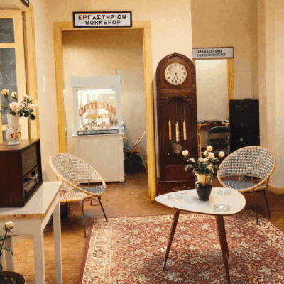 Historic workshop of Nicolaides Opticians in Cyprus, early years